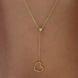 Gold Heart Lariat Pendant Necklace